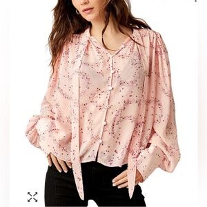Free People Stars Align Button Up Top with Neck Tie | Peachy Pink | Small